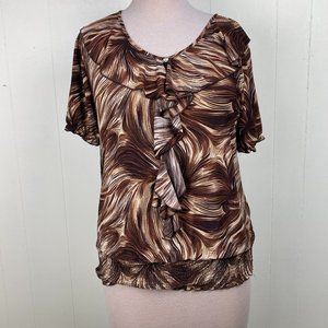 Takoni Brown & Tan Ruffled Collar Blouse 3X